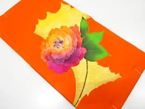 未使用品　塩瀬　のり散らしに薔薇模様　名古屋帯